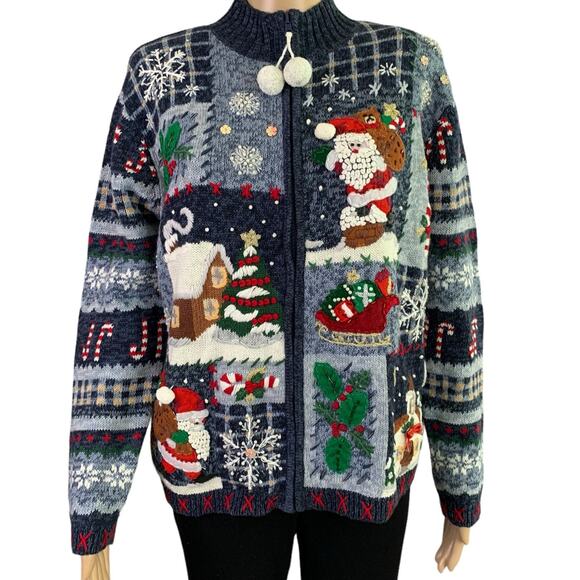 Vintage Tiara International Women's Christmas Cardigan Size Medium Embroidered - Picture 1 of 12